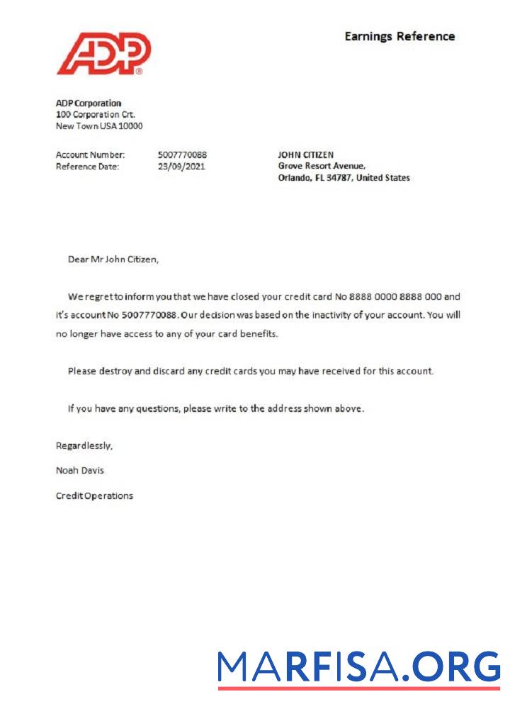 Blank USA ADP closure reference real example